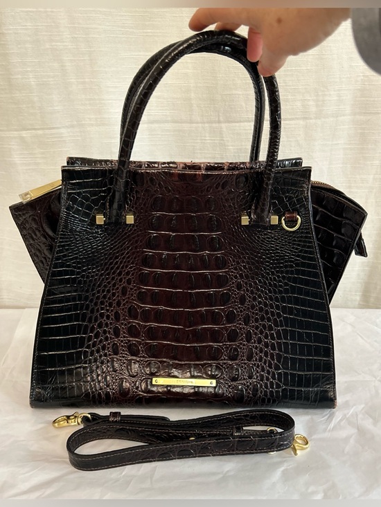 Brahmin Handbags - Brahmin Priscilla Classic Dark Brown Croc-Embossed Structured Satchel Handbag